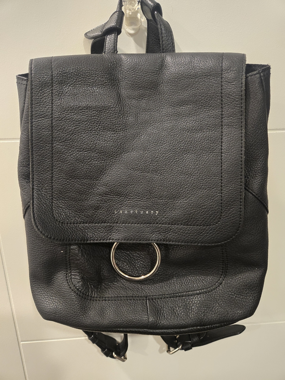 Sanctuary Black Leather Backpack with Ring Detail